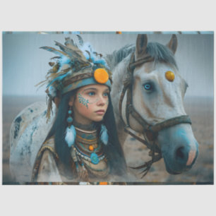Papier Mousseline Native Girl And Horse In Ethereal Setting