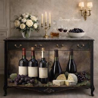 Papier Mousseline Nature morte découpage vin et fromage