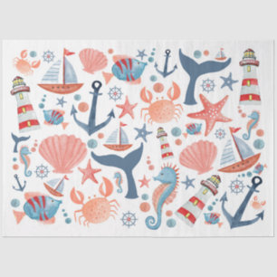 Papier Mousseline Nautical Beach Ancre Sea Shells Voilier