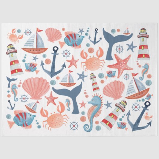 Papier Mousseline Nautical Beach Ancre Sea Shells Voilier (Recto)