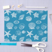 Papier Mousseline Nautical Beach Shells Aqua White (Artisanat)
