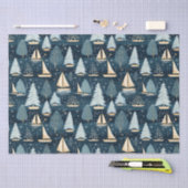 Papier Mousseline Nautical Coastal Noël Voilier Tissu Papier (Artisanat)