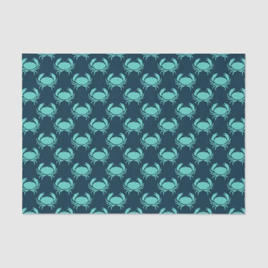 Papier Mousseline Nautique Plage Turquoise Crabe Motif Marine bleu (Recto)