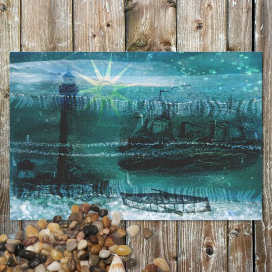 Papier Mousseline Nautique Vintage Vert mer