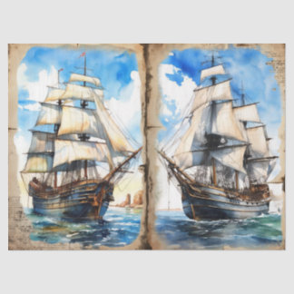 Papier Mousseline Nautis Bateau Océan en Aquarelle