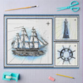 Papier Mousseline Navire à voile Découpage artistique Vintage (Artisanat)