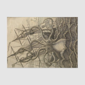 Papier Mousseline Navire vintage Kraken Giant Squid Sea Monster