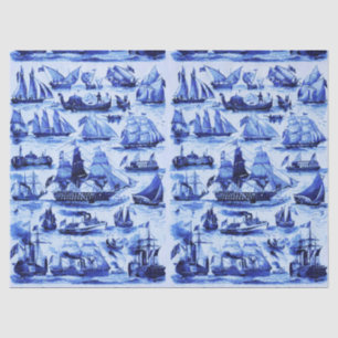 Papier Mousseline NAVIRES vintages, NAVIRES À VOILE, Bleu Marine