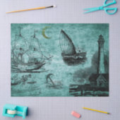 Papier Mousseline Navires Vintages verts et phare (Artisanat)