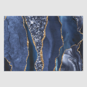 Papier Mousseline Navy bleu élégant et agate d'océan à paillettes d'