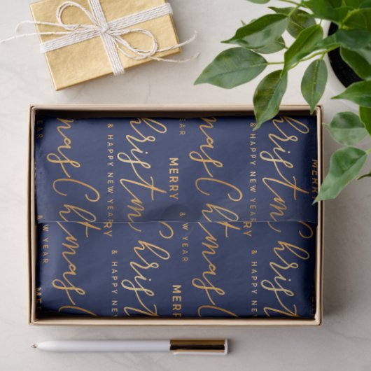 Papier Mousseline Navy Blue and Gold Merry Christmas Word Art (Cadeau)