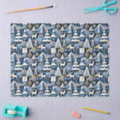 Papier Mousseline Navy Blue Gold Nordic Christmas Forest Pattern (Artisanat)