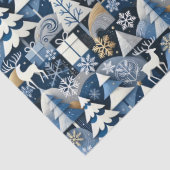 Papier Mousseline Navy Blue Gold Nordic Christmas Forest Pattern (Détail)