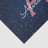Papier Mousseline Navy Blue & Rose Gold Sparkle Glitter Monogram (Détail)
