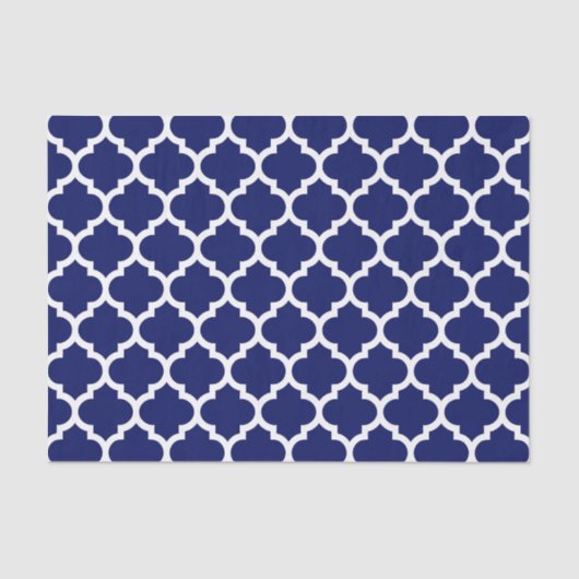 Papier Mousseline Navy Blue White Moroccan Quatrefoil Pattern #5 (Recto)