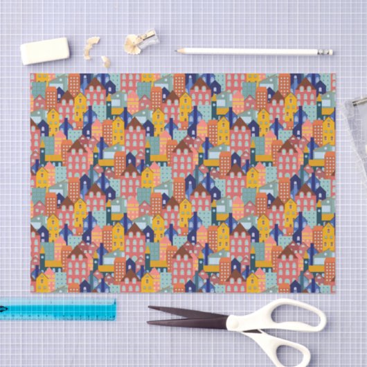 Papier Mousseline Neighborhood Block City Houses Pattern (Artisanat)