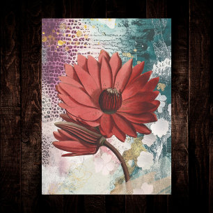 Papier Mousseline Nénuphar Rouge Boho Artsy Éphémère Journal Collage