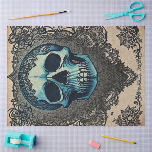 Papier Mousseline Néphère du crâne gothique bleu (Artisanat)