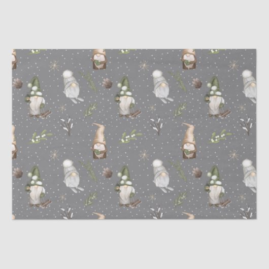 Papier Mousseline Neutral Grey Snowy Forest Noël Gnomes Motif (Recto)