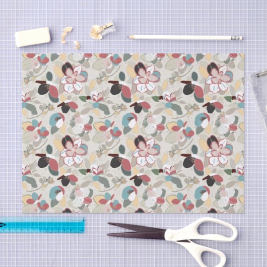 Papier Mousseline Neutre Floral Hiver Magnolia (Artisanat)