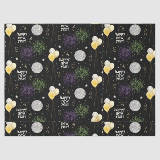 Papier Mousseline New Year Party Balloons Wrapping Paper (Recto)