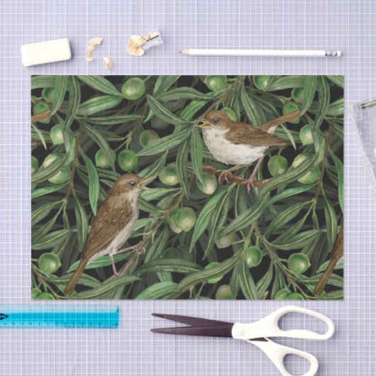 Papier Mousseline Nightingales dans l'olivier 3 (Artisanat)