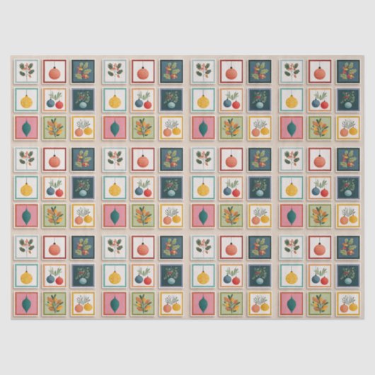 Papier Mousseline Nine Christmas Ornaments in Bold Frames (Recto)