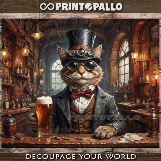 Papier Mousseline Noble steampunk chat avec goggle et bière dans le