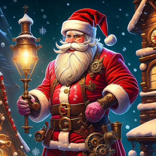 Papier Mousseline Noël à la vapeur. Père Noël avec engrenages métall