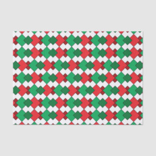 Papier Mousseline Noël à motifs de losanges blanc vert rouge élégant