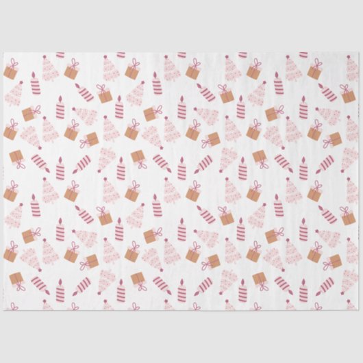 Papier Mousseline Noël Arbres Bougies Cadeaux Roses Noël Brown (Recto)