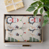 Papier Mousseline Noël Arbres et pingouins Noël (Cadeau)