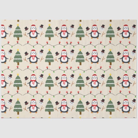 Papier Mousseline Noël Arbres et pingouins Noël (Recto)