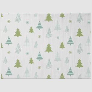 Papier Mousseline Noël Arbres Snowflakes Green Christmas