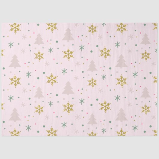 Papier Mousseline Noël Arbres Snowflakes Pink Gold Noël (Recto)