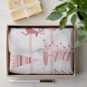 Papier Mousseline Noël blanc rose rennes et flocons de neige (Cadeau)