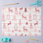 Papier Mousseline Noël blanc rose rennes et flocons de neige (Artisanat)