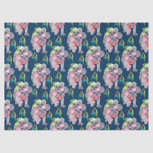Papier Mousseline Noël bleu de la famille Koala (Recto)
