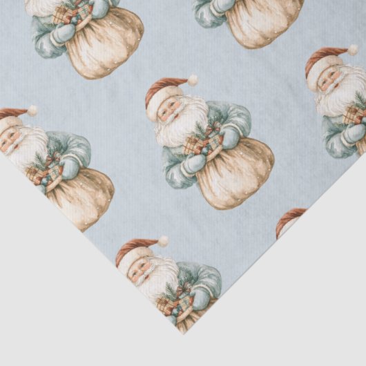 Papier Mousseline Noël Bleu Vert Père Noël (Détail)