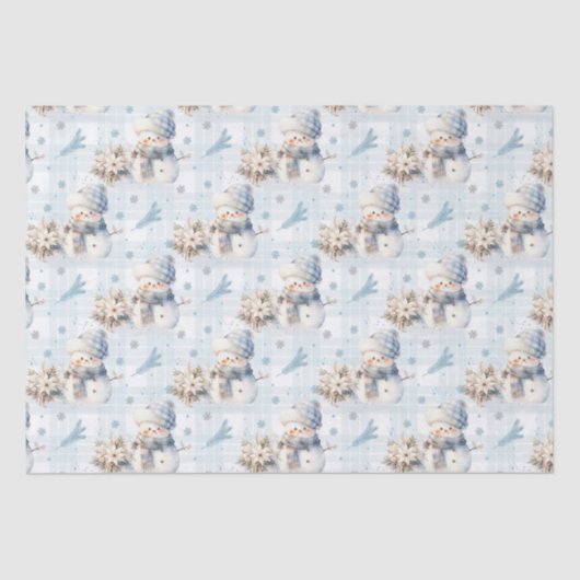 Papier Mousseline Noël Blue Little Snowman (Recto)