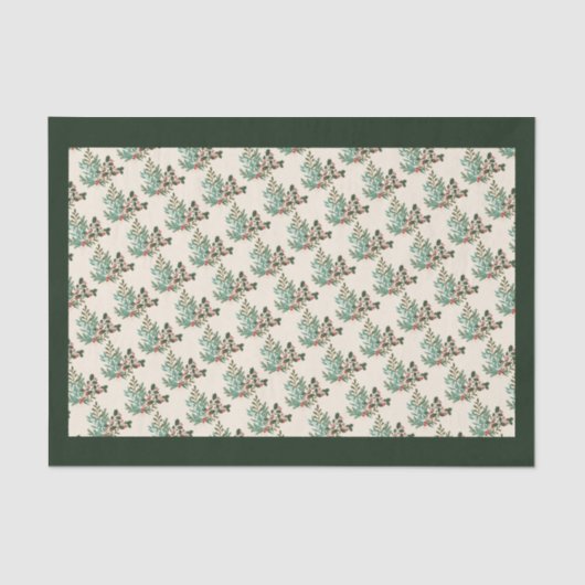 Papier Mousseline Noël botanique vert classique (Recto)