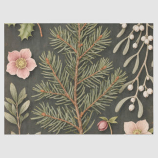 Papier Mousseline Noël Botanique Vintage Burgundy Vert Foncé