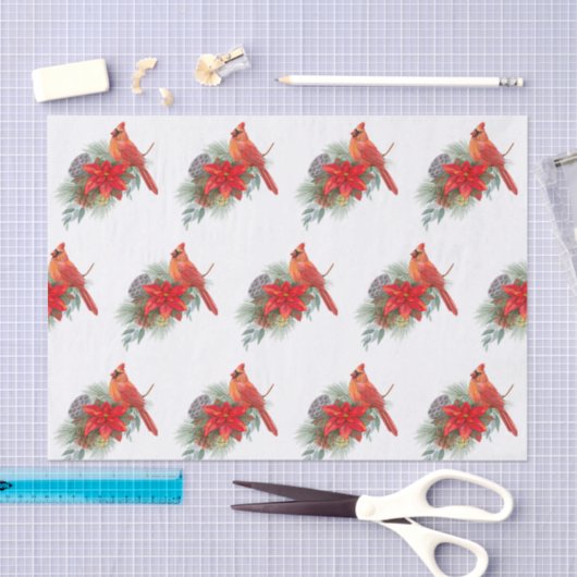 Papier Mousseline Noël Cardinal Rouge Poinsettia Aquarelle (Artisanat)