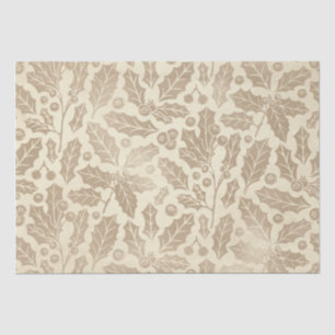 Papier Mousseline Noël champagne : Feuilles et baies sèches