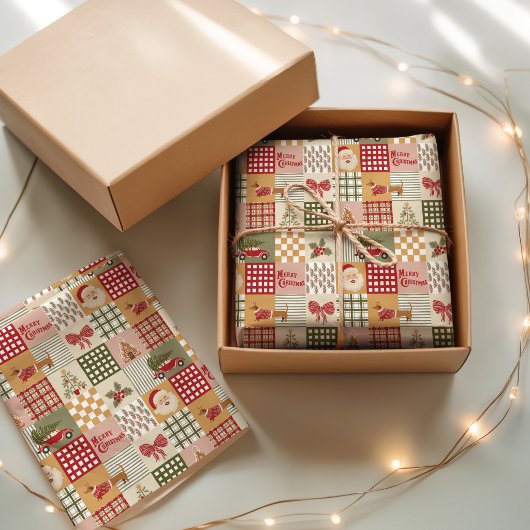 Papier Mousseline Noël Classique Patchwork Vintage