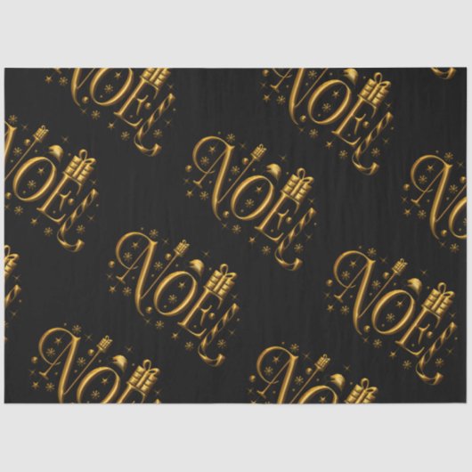 Papier Mousseline Noël contemporain en or et noir (Recto)