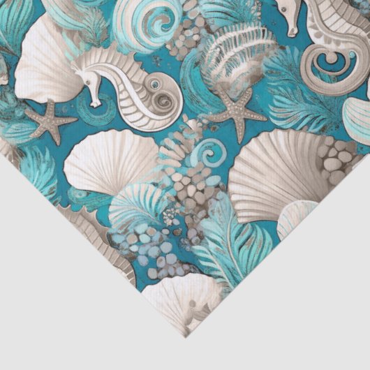 Papier Mousseline Noël côtier Bold Motif hippocampe #4 ID1009 (Détail)