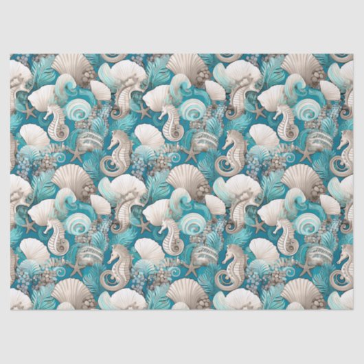 Papier Mousseline Noël côtier Bold Motif hippocampe #4 ID1009 (Recto)