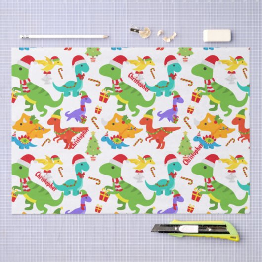 Papier Mousseline Noël des Dinosaures mignons Personnalisé (Artisanat)