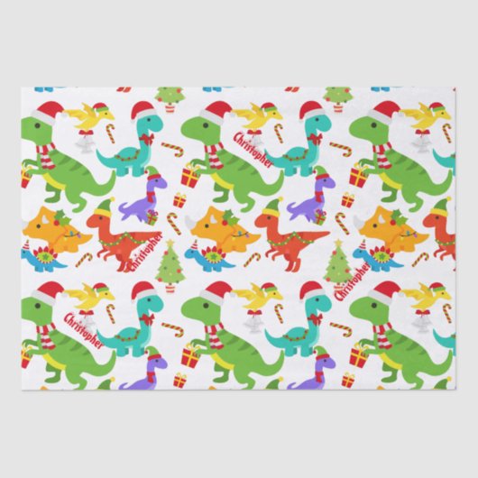 Papier Mousseline Noël des Dinosaures mignons Personnalisé (Recto)